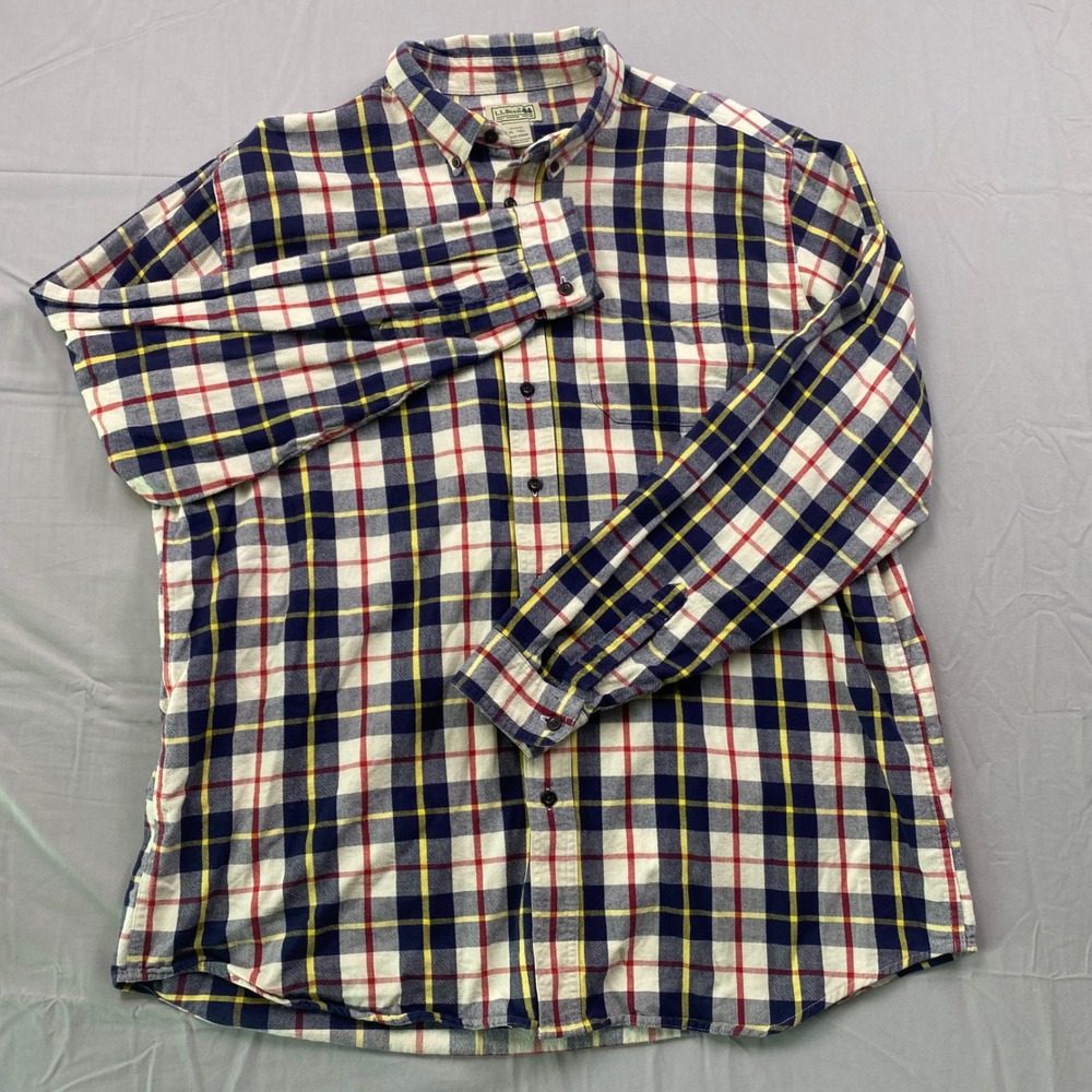 L.L. LL Bean Scotch Plaid Flannel Shirt Mens XL Tall Blue Red Yellow Button Down - Picture 3 of 13
